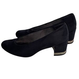 Stuart Weitzman Laney Black Suade Block Heels Closed Toe 6.5